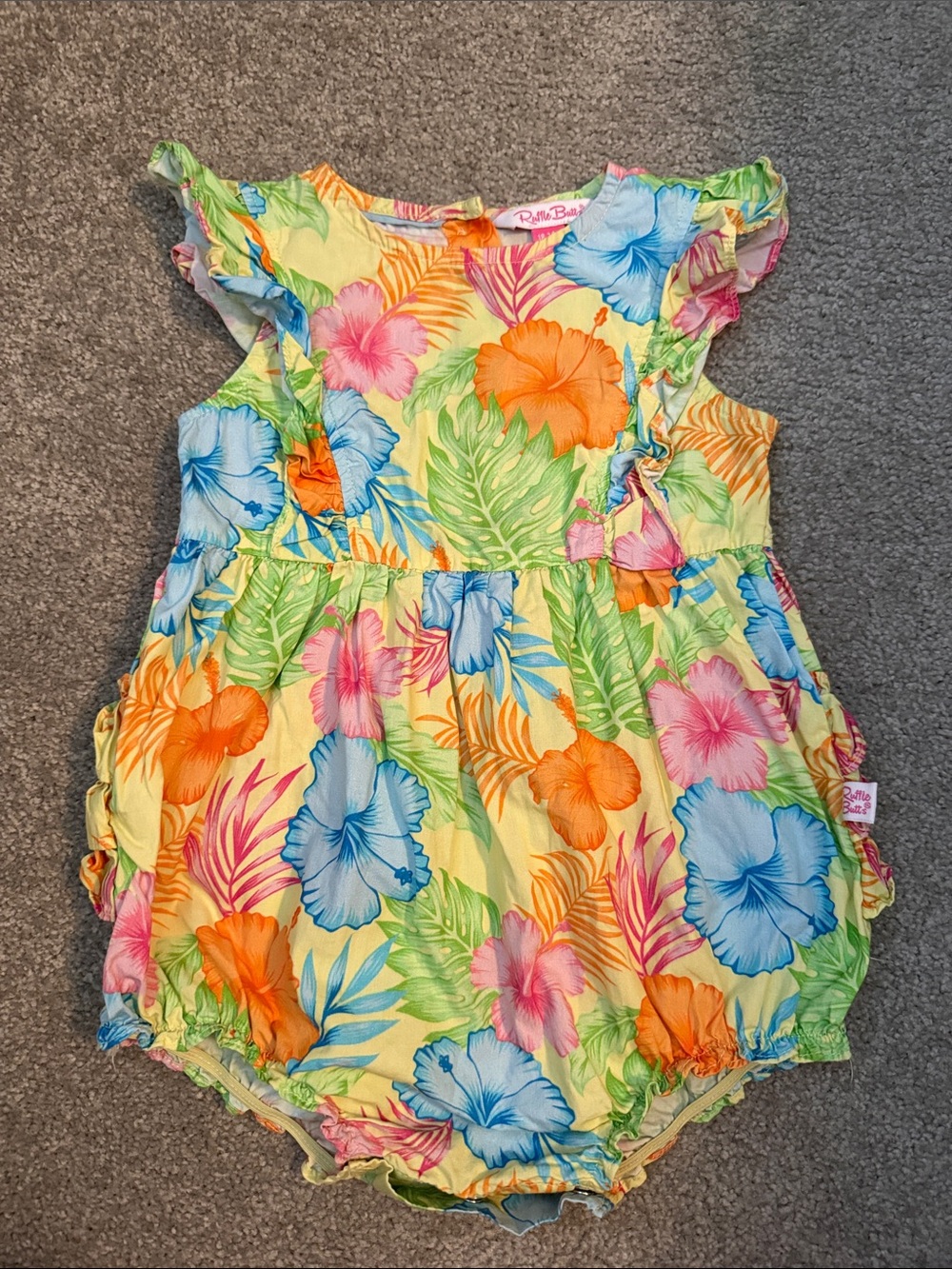 Ruffle Butts Yellow Tropical Floral Ruffled Baby One-Piece